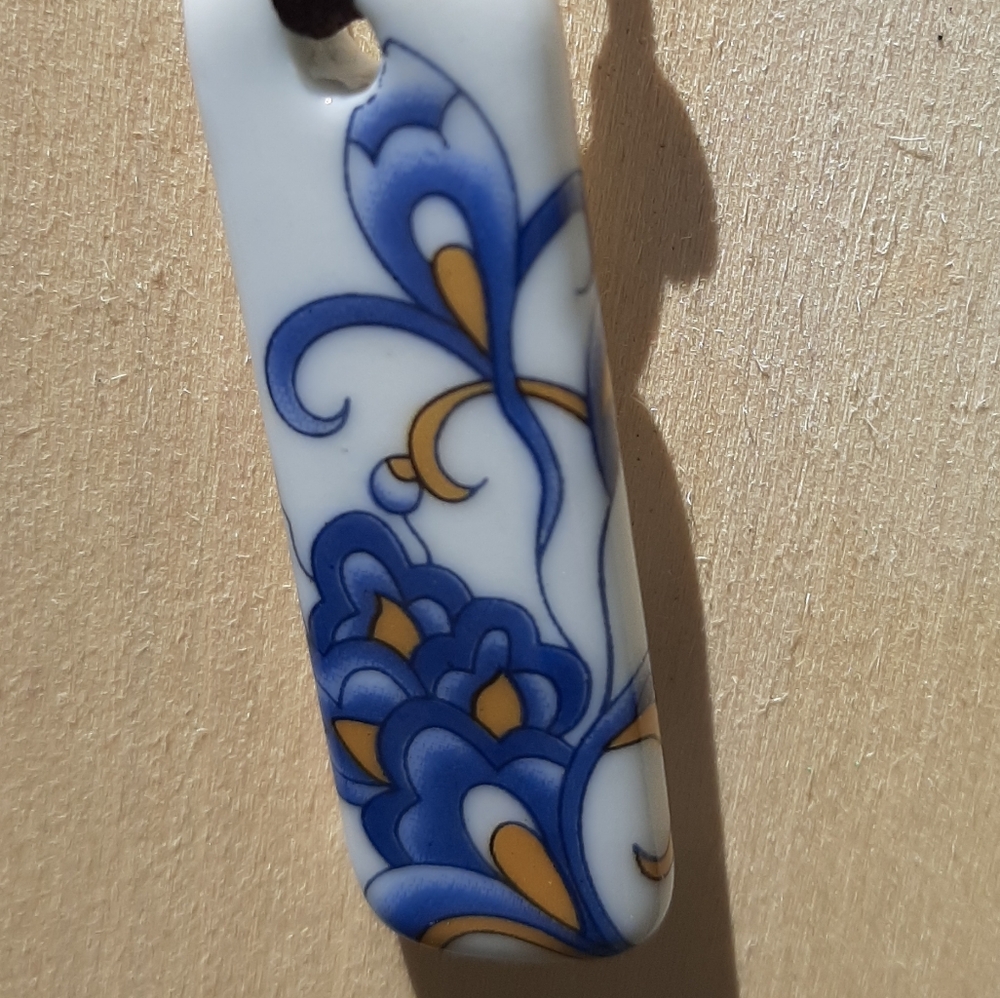 Blue and Gold Porcelain Pendant Necklace